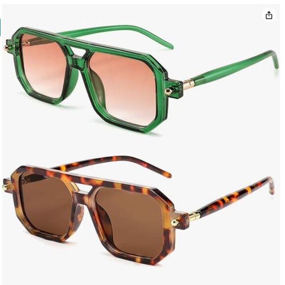 Retro Square 70s Flat Aviator Sunglasses Women